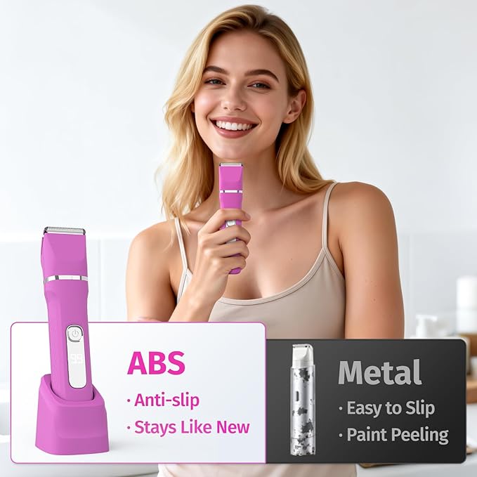 Bikini Trimmer for Women,5-in-1 Electric Razors for Women,Electric Shaver for Women's,IPX7 Waterproof Trimmer for Men Legs,with 5 Replaceable Blade Heads,USB Recharge Dock（Rose Pink）