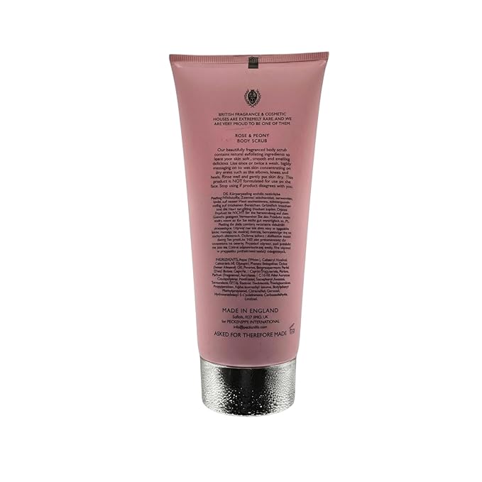 Pecksniff’s Rose and Peony Body Scrub 200ml, Gentle Exfoliating Body Polish with Floral Scent, Creamy Sugar Scrub for Smooth Soft Skin, Shower Exfoliator for Dry Dull Skin, UK Bath and Body