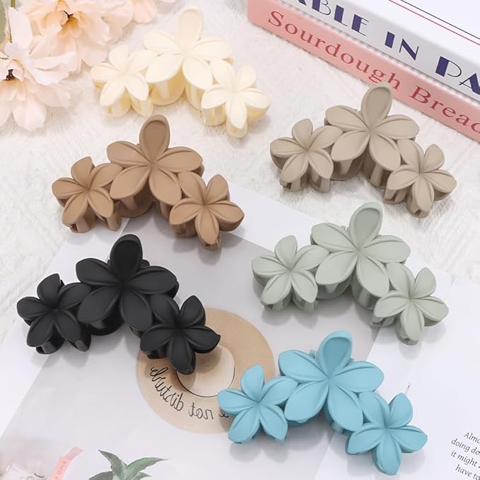 Ahoney 6PCS Flower Hair Clips for Women Strong Hold Nonslip, Big Flower Claw Clip for Thick Hair, Hawaiian Hibiscus Cute Hair Clips Beach Hair Accessories for Women Girls 10