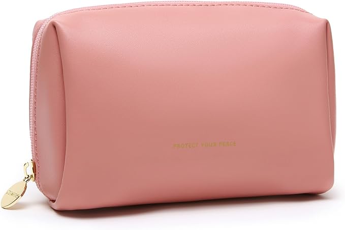 Aveniee Small Travel Makeup Bag, Vegan Leather Cosmetic Pouch for Purse,Wide-open Toiletry Organizer with Dividers & Zipper, Beauty Storage for Women-Dusty Rose