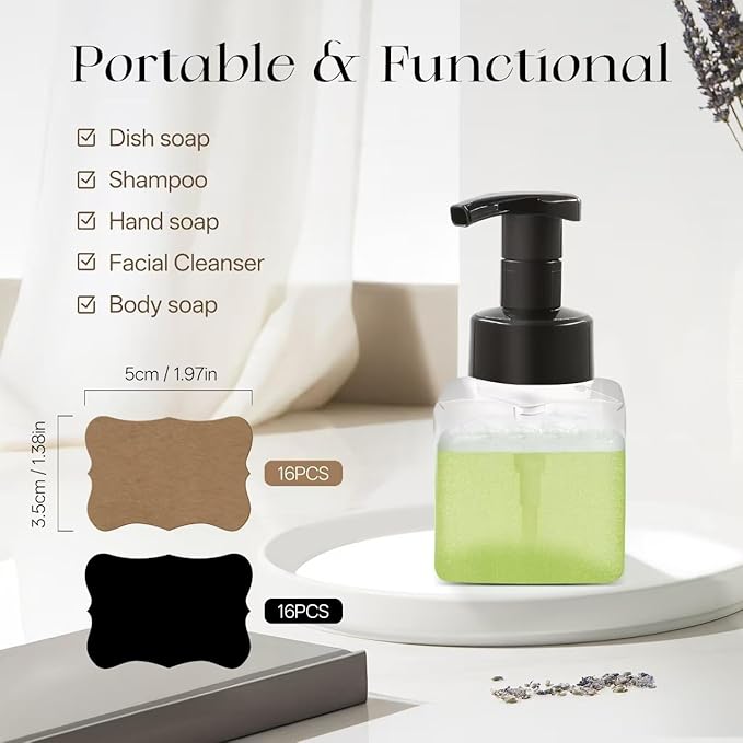 8.5 oz Foaming Soap Dispenser Plastic Foaming Pump Bottle, Refillable Dispenser with Plastic Pump, Empty Hand Bottles for Liquid Soap, Shampoo, Bathroom,Hotel,Restaurant (30, Transparent)