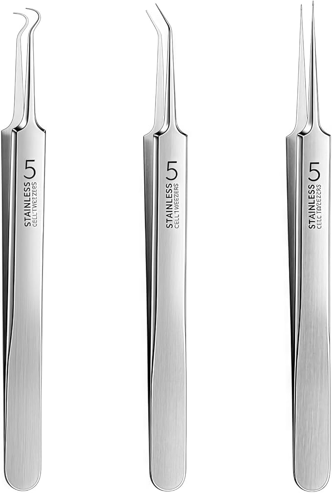 3 Pcs Silver Professional Blackhead Tweezer Professional Facial Blackhead Remover Tweezers Precision Extractor Acne Removal Kit Pimple Popper Tool with Storage Box Skin Care Tools
