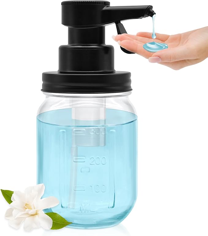 12oz Automatic Touch Sensor Liquid Glass Soap Dispenser, Hands-Free Mason Jar Soap Dispenser, Refillable Lotion Bottle for Bathroom Kitchen Countertop (Batteries Not Included)