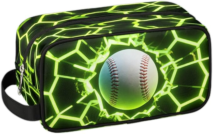 Futuristic Style Baseball Toiletry Bag for Men Women, Cosmetic Makeup Bag with Handle, Travel Shaving Kit Organizer, Waterproof Portable Wash Bag for Gym Vacation Camping Sports