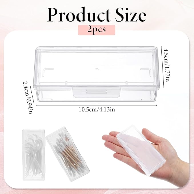 Portable Travel Cotton Swab Holder, 2 Pcs Clear Plastic Cotton Pad Storage Container, Small Dental Floss Picks Case with Dustproof Lid for Makeup Sponges, Hair Ties, Small Items