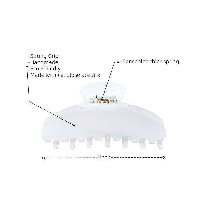 Durable Acetate Hair Clips - 4-Inch Pearl white Claw Clips for Fine and Thick Hair (Pearl white)