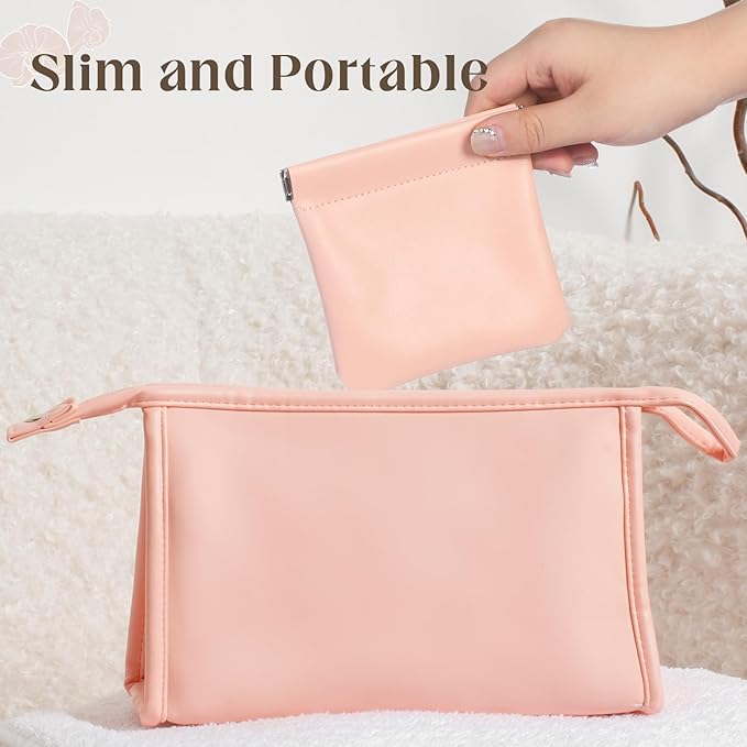 ISKYBOB 4PCS Pocket Cosmetic Bag Squeeze Top, Small Makeup Bag for Purse Portable Mini Coin Change Purse Self-Closing Cosmetic Purse Small Leather Makeup Lipstick Organizer Pouches(BlackPink)