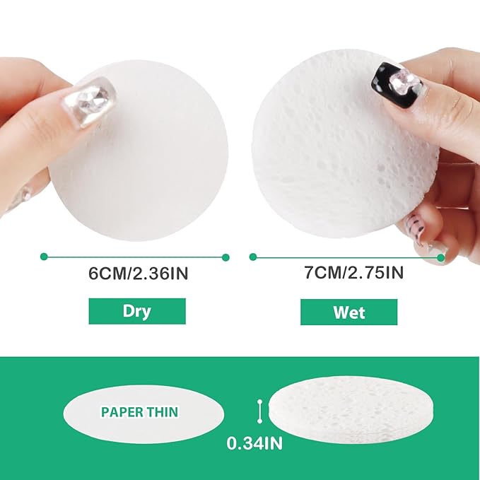 50-Count Compressed Facial Sponges, 100% Natural Cellulose Spa Sponge Perfect for for Daily Cleansing, Exfoliating, Removing Dead Skin and Makeup Removal