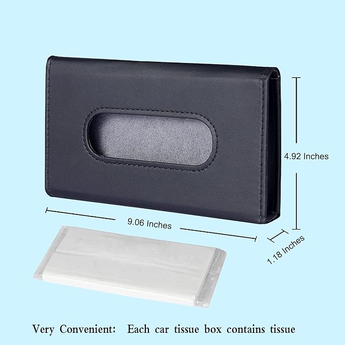 4Pack Car Tissue Holder, Sun Visor Napkin Holder, Premium PU Leather, Car Mask Holder for Sun Visor Vehicle, with Tissue Refill, Black
