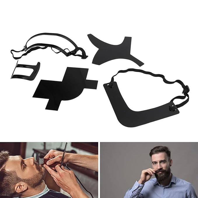 5 Piece Beard Shaper Abs Combi Beard Styling Kit for Mustache, Set Tool Beard Styling Board for Hairline Design Card Neck Bearded, Beard Mustache Combs (Black)