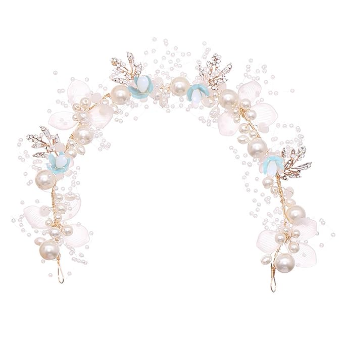Kids' Wedding Hair Accessories - Princess Headpiece, White Flower Headband Pearl for Girls, Cute Bridal Wedding Hair Band, Women's Fashion Headbands (Blue)