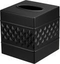 Monarch Abode Tissue Box Cover Square – Handcrafted Geo Embossed Black Metal Tissue Holder Box for Bathroom Accessory, Aesthetic Decorative Facial Napkin Cube for Modern Home Décor