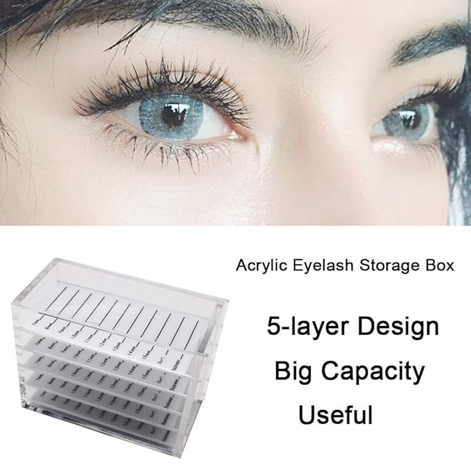 5 Layers Acrylic Clear False Eyelash Organizer Case, Cosmetic Makeup Storage Box for Grafting Lash Extension (Eyelash Box)