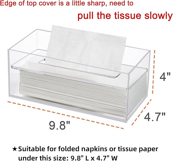 Dicunoy Acrylic Tissue Box Holder with Sinking Lid, Rectangular Facial Paper Holder with Removable Cover, Facial Napkin Dryer Sheet Dispenser for Vanity Counter, Dresser, Kitchen, Office, Bathroom