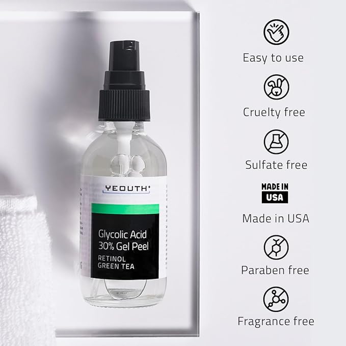 YEOUTH Glycolic Acid Peel for Face, At Home Chemical Exfoliator AHA 30% Glycolic Acid Face Peel with Retinol, Designed to Refresh and Smooth the Appearance of Skin 1oz