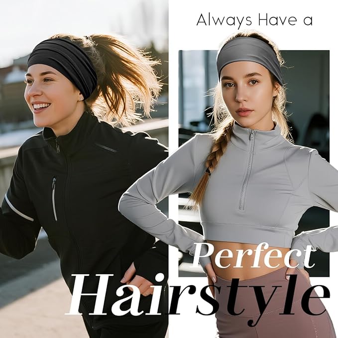 Sweat Headbands for Women, Workout Headbands for Short Hair, Extra Wide Head Bands for Long Hair, 12 Pieces