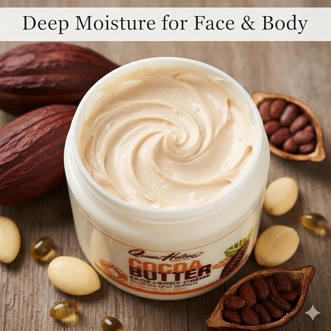 Queen Helene Cocoa Butter Face & Body Cream – Extra Rich Moisturizing Formula for Dry Skin | Softens, Smooths & Restores Radiance | 4.8 oz Jar (Pack of 6)