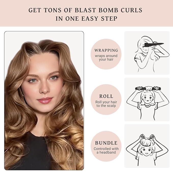 Heatless Curls Overnight Heatless Hair Curler Heatless Blowout with Luxury White Bag Silk Scarf, Curling Rod to Sleep in No Heat Curling Headband, (Blue 3PC)