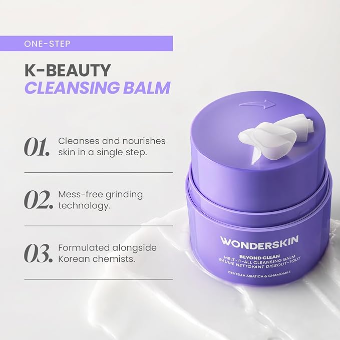 Wonderskin Cleansing Balm - Melt It All Balm to Milk Makeup Remover, Gentle Hydrating Face Cleanser with Centella and Chamomile