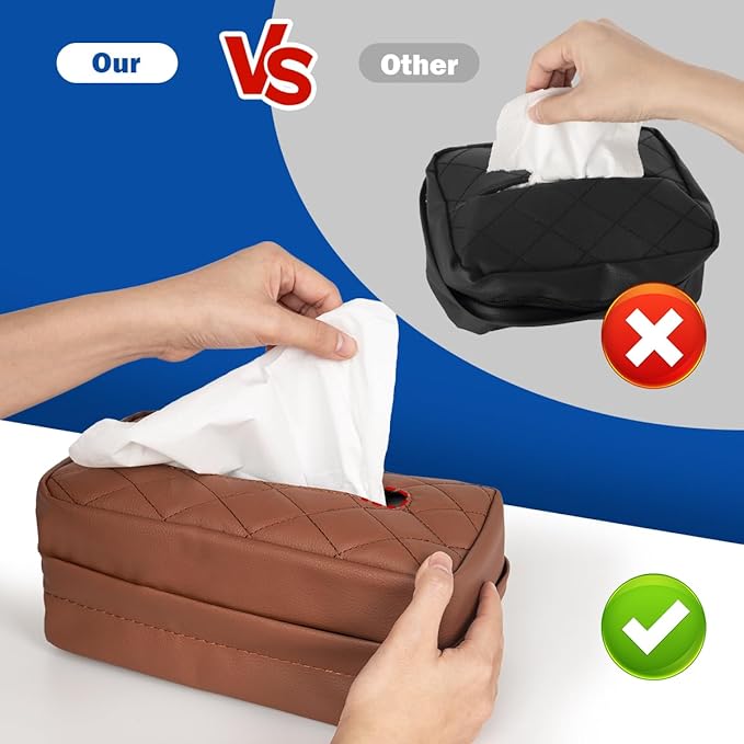 Car Tissue Holder, Standard Tissue Holder for Car Pu Leather Car Napkin Holder, Car Backseat Extra Large Tissue Organization Fit for 120-150 Tissues 9.84'' x 3.94'' x 5.51'' (Matte Brown)