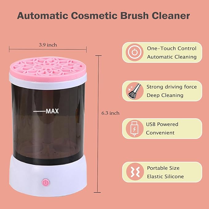 Electric Makeup Brush Cleaner,Upgrade Makeup Brush Cleaning Machine with 1200 mAh Rechargeable Automatic Silent Makeup Brush Washer for Makeup Brush Set and All Size Brushes (Pink)