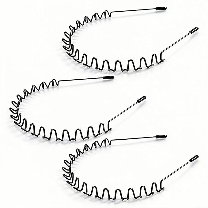 Metal Hair Bands Men's Headband Elastic Zigzag Headbands Outdoor Sports Headbands Fashion Simple Anti-Slip Hair Accessories (3 Pack)