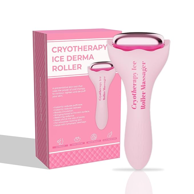 Facial Ice Roller for Skin Care - Aluminum Face Roller to De-Puff, Soothe & Tighten Pores - Cold Therapy Massage Tool for Radiant Glow