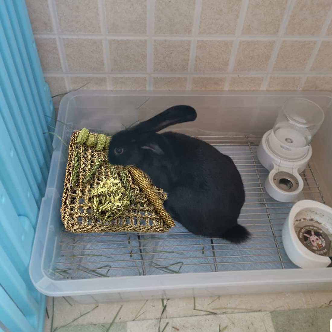 Hamiledyi Rabbit Seagrass Mat Bunny Chew Toys for Teeth Hanging Activity Mat Rabbit Enrichment Activity Mat Small Animal Toys for Hamster Guinea Pigs Gerbil Birds