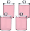 Pink Qtip Holder Organizer Dispenser Cotton Swabs Cans Plastic Jars with Lid Set 4 Pack Bathroom Storage Canister for Cotton Ball Floss Cotton Pads