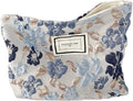 SxoSyo Cosmetic Bags for Women Makeup Bag Large Capacity Purse Travel Toiletry Zipper Storage Pouch Make up Brushes Organizer for Gifts (Blue, Stereo flower)