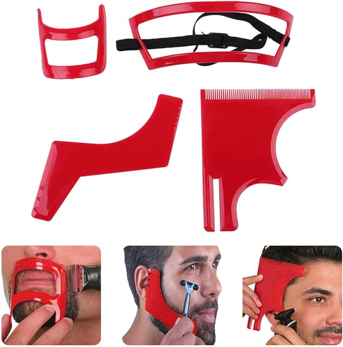 Beard Shaping Tool Kit Neckline Shaving Template Guide Set for Men Hair Styling Red, Beard Trimmer Template Guide, STANDARD