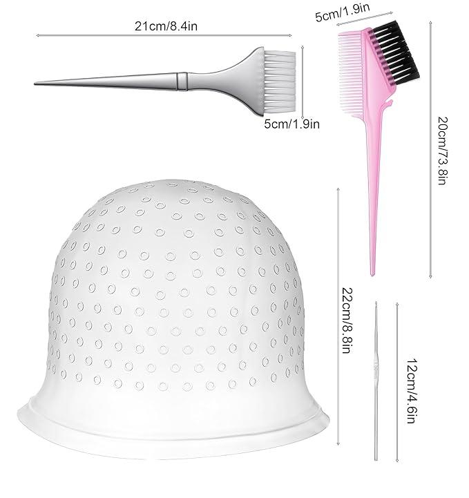 Frosting Caps for Highlighting Hair, Highlight Caps for Hair Pre-Punched with Holes Silicone, Reusable Highlighting Cap with Hook for Salon & Home Hairs Coloring, Women & Men