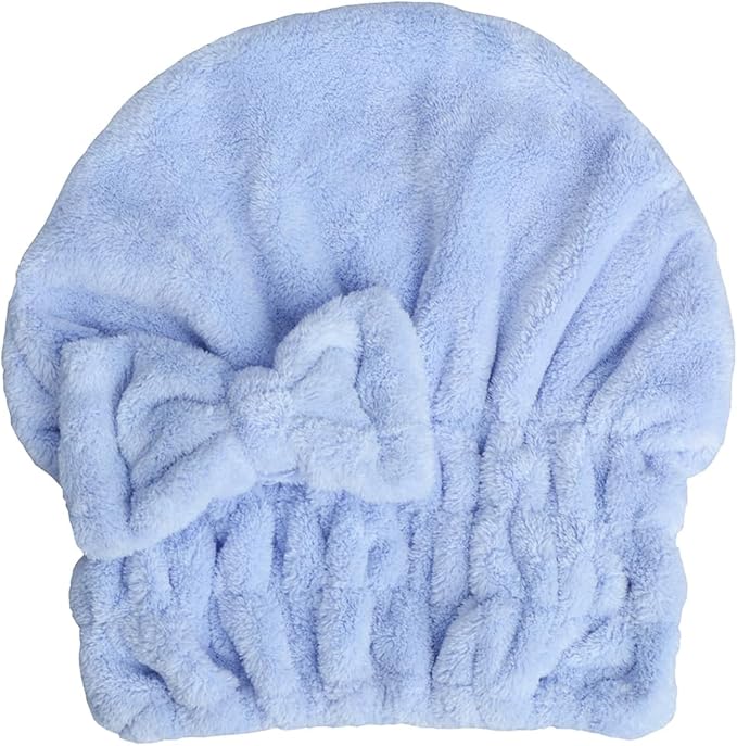 HOPESHINE Microfiber Hair Towel Cap for Women Wet Short or Long Curly Hair Super Absorbent Quick Dry Turbans Anti Frizz Great Gift for Women and Girls (Blue+Grey, 2)