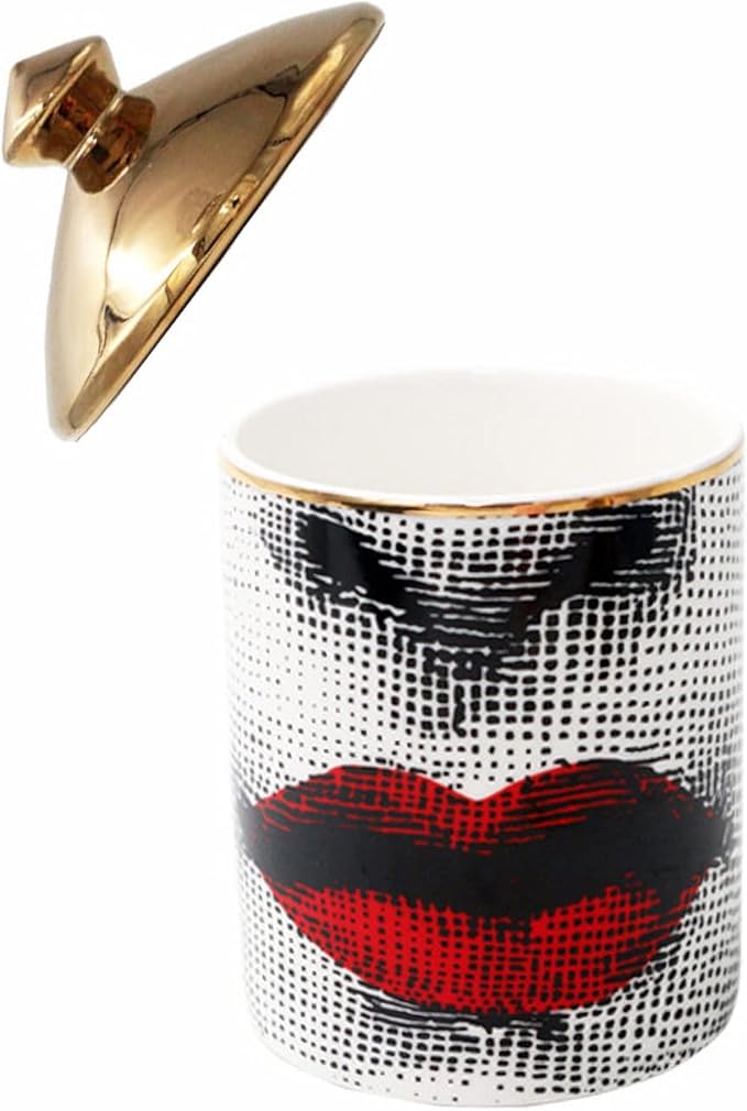 Big Eye Starry Sky Aromatherapy Candle Jar with Lid Ceramic Makecup Cotton Swab Holder Home Deocrative Bottler, Home Fireplace Kitchen Dining Decor for Living Room Knick Knacks Candle Holders (F2)