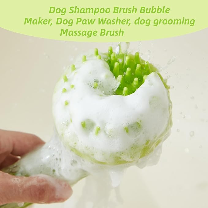 Dog Bath Brush, 2 in 1 Pet Grooming Bath Massage Brush with Soap and Shampoo Dispenser Soft Silicone Bristle Dog Scrubber for Long Short Haired Dogs Cats Shower-Green