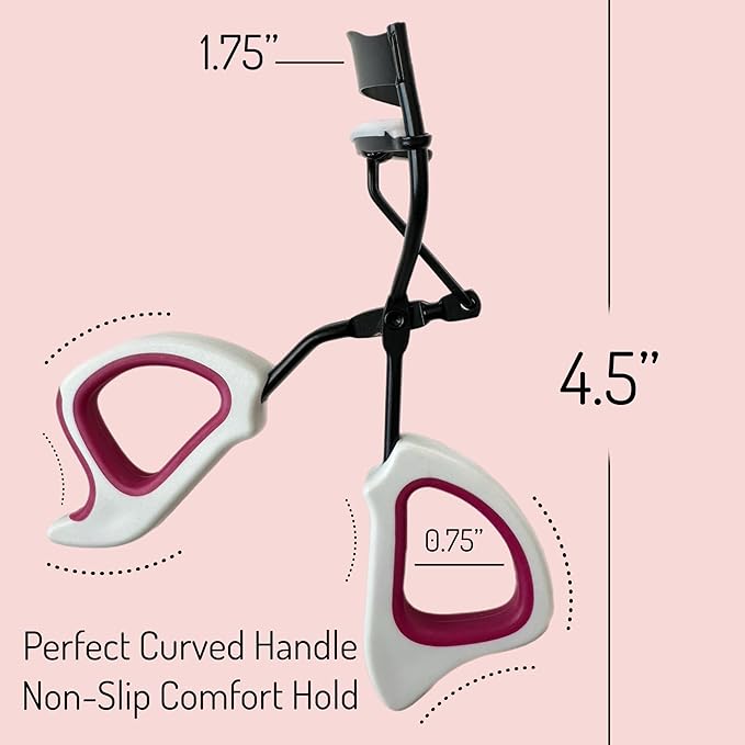 2 Precision Comfort Hold Easy Grip Professional Eyelash Curler Long Lasting Lifted Eyelashes Ergonomic Comfort Hold Voluminous Curls in Seconds Non-Slip Finger Grip (x2 Pink/White)