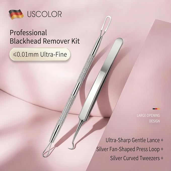 60PCS Pimple Popper Tool Kit, Professional Blackhead Remover for Face, Stainless Steel Pimple Extractor Set, Blackhead Remover Tweezers for Acne, Whitehead, and Blemish Treatment