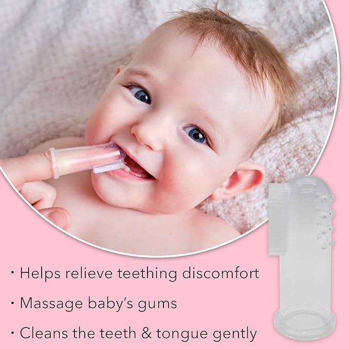 Baby Finger Toothbrush (Set of 2) - Silicone Baby Toothbrush with 2 Cases in Blue - Toddler Training Toothbrush - Newborn Oral Massager - Easy Oral Hygiene for Kids & Pets (Blue)