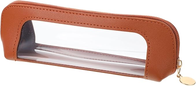 Lusofie Small Makeup Brushes Bag, PU Leather Clear Makeup Brush Bag, Portable Make-up Brush Pouch with Zipper, Multi-use Cosmetic Organizer Bags for Women(Brown)