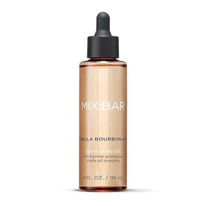 MIX:BAR Vanilla Bourbon Glowy Body Oil for Women, Soothe, Soften & Smooth Dry Skin, with Jojoba & Avocado Oil, Paraben Free, Vegan, 5oz