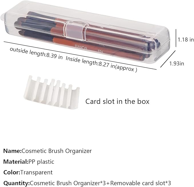 Portable Travel Cosmetic Brush Holder Dispenser Cutlery Storage Jar with Transparent Lid - Fixed Frame - Cotton Swab & Dental Floss Box - 3 pcs (8.4x1.9x1.2 in)