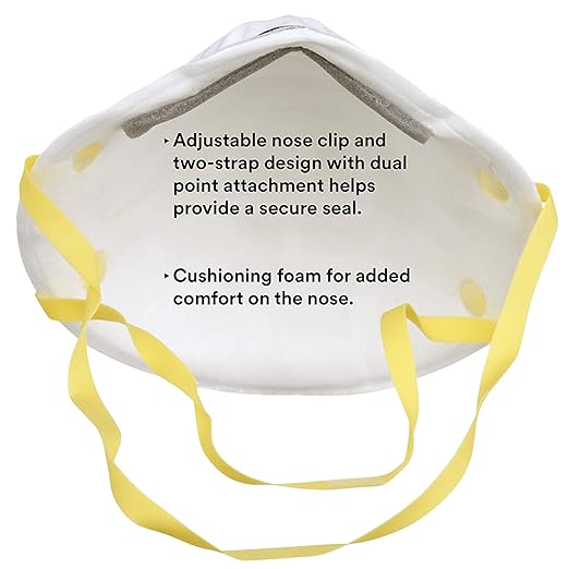 3M 8210 Particulate Respirator, N95, Pack of 20 Disposable Respirator, NIOSH APPROVED, Two-Strap Cup Style Design, Lightweight with Cushioning Nose Foam