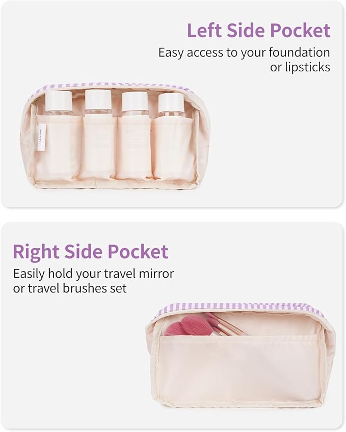 Narwey Small Makeup Bag for Purse Travel Makeup Pouch Mini Cosmetic Bag Zipper Pouch for Women (Purple Stripe, Small)