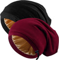 2 Pcs Adjustable Silk Hair Bonnet for Sleeping, Satin Lined Sleep Cap for Women and Men, Silk Hair Wrap Slouch Beanie.
