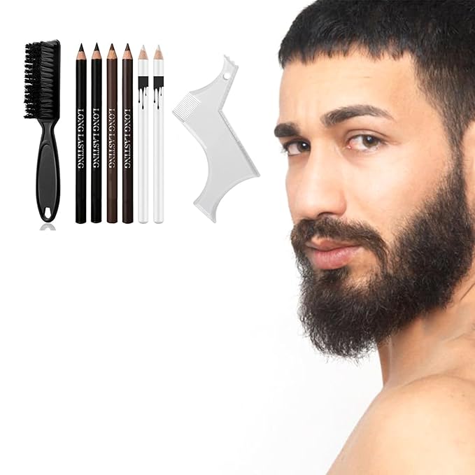 Barber Pencil Set - Edge Hairline Razor Trace Pencils Beard Guide Beard Hairline and Beard Shaping Pencils,with Sharpener Ruler Brush for Men