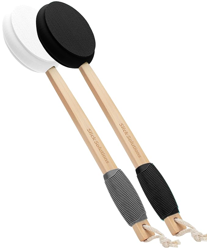 Slick- Lotion Applicator, 17 Inch, 2 Pack, Black and White, Back Applicator Lotion, Certified Organic, Easy Reach Washable, Self Tanner for All Skin Tone