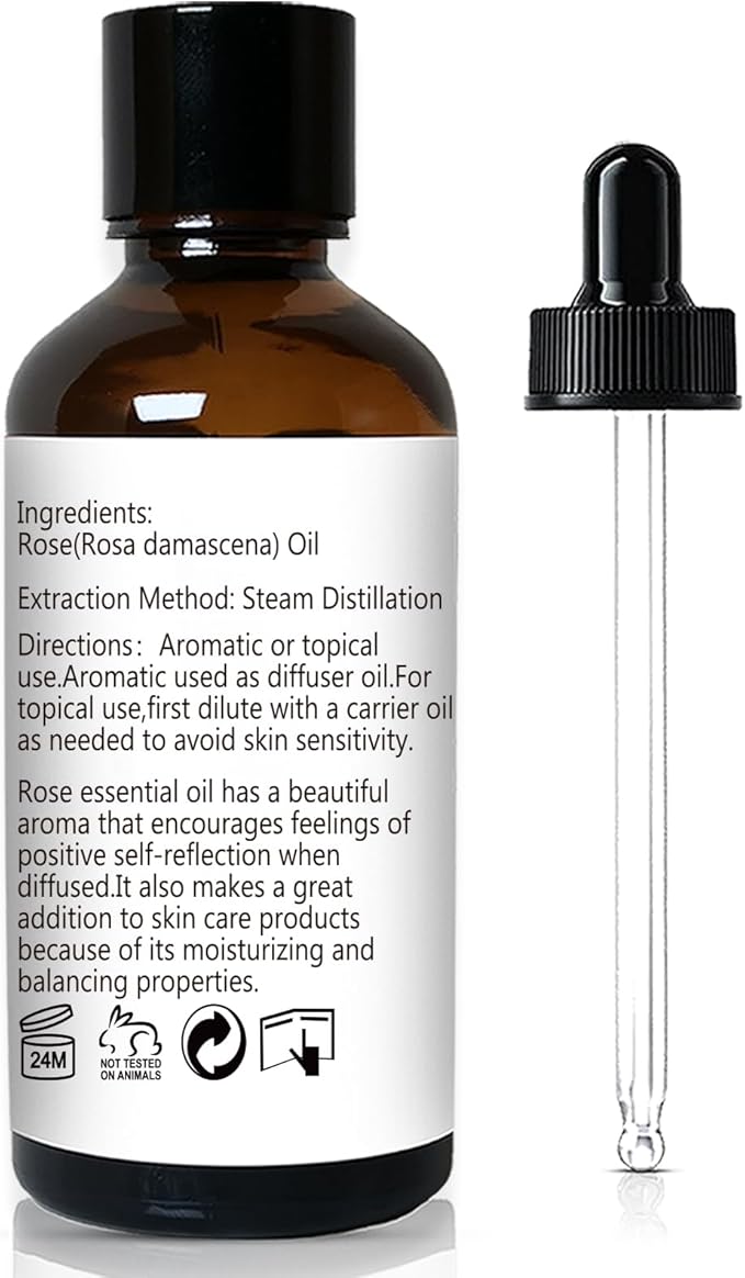 Rose Essential Oil for Face, Hair, Body, Skin, Aromatherapy, Essential Oils Diffuser, DIY Blends - 1 Oz