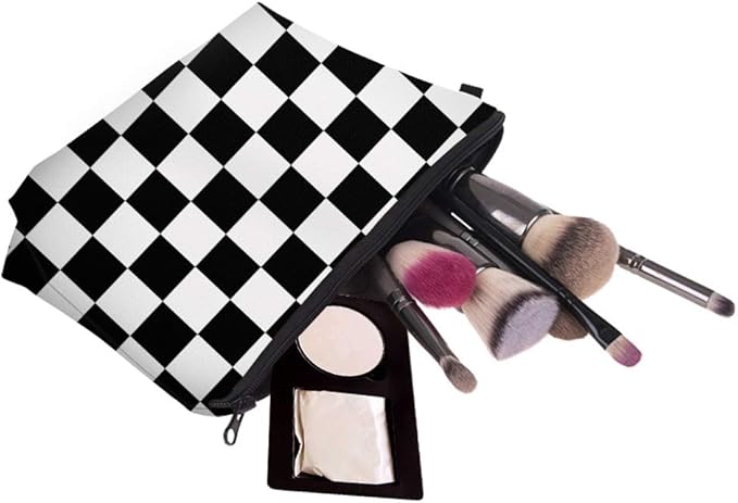 Deanfun Cosmetic Bag for Women, Black White Lattice Waterproof Makeup Bags Roomy Toiletry Pouch Travel Accessories Gifts (51782)