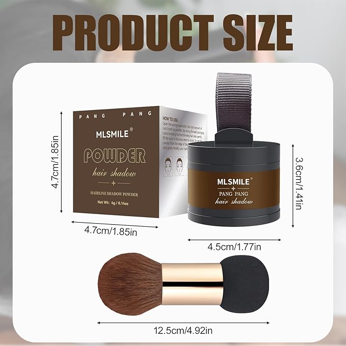 Hairline Powder Hair Root Touch Up - 3 Brush Heads, Instant Cover up Gray Hair, Portable Hair Color Concealer, Women Men's Grey Hair Coverage, Multi-purpose for Eye Shadow & Contouring - Coffee