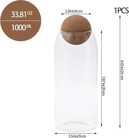 1 Pack 9.45 In Glass Storage Container, Ball Cork Jar Decorative Organizer, Cute Canister for Tip Change Sugar/Cotton Swab Holder
